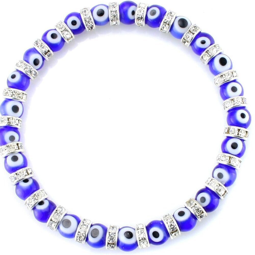 Turkish Evil Eye Bracelet Murano Glass Beads Beaded Clear Crystal Spacer Bracele